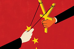 Illustration of China flag background and puppeteer