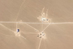 This undated satellite image obtained July 29 courtesy of Planet Labs shows what researchers say are missile silos under construction in the Chinese desert. (AFP/Getty Images)