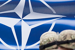 European Troops in front of NATO banner