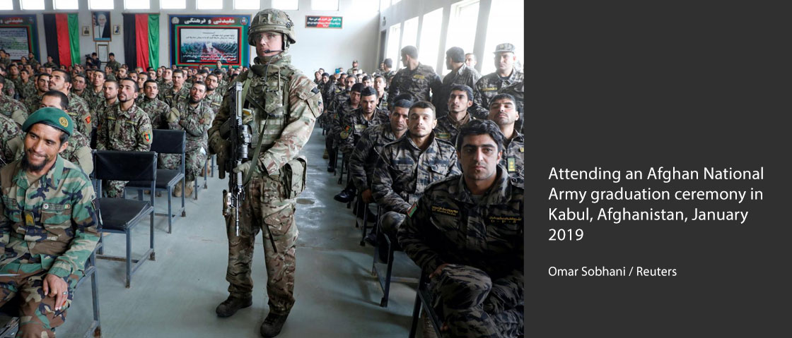 Attending an Afghan National Army graduation ceremony in Kabul, Afghanistan, January 2019 Omar Sobhani / Reuters