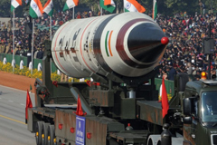 Missile Agni V is displayed during the Republic Day parade in New Delhi on January 26, 2013.