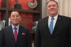 Kim Yong Chol, left, with Mike Pompeo in Washington, DC. on Jan. 18. Photographer: Saul Loeb/AFP/Getty Images