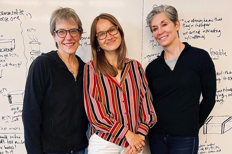 Ada Petriczko (center) stands with MIT professors Sally Haslanger (left) and Libby McDonald. Petriczko participated in their Gender and Development course at the MIT D-Lab.