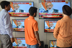  Modi addresses the nation on March 27 about destroying a low-orbiting satellite. Photographer: Narinder Nanu/AFP via Getty Images 