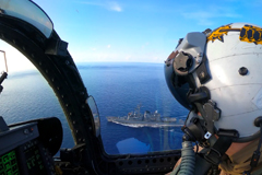 U.S. Navy Cmdr. Joseph "CAPS" Hubley conducts a passing exercise in an F/A-18E Super Hornet in the South China Sea on July 7. (U.S. Navy photo via Reuters)