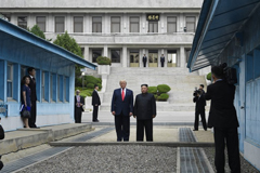 In this June 30, 2019, file photo, President Donald Trump meets with North Korean leader Kim Jong Un at the border village of Panmunjom in the Demilitarized Zone, South Korea. After two years in the spotlight at the U.N. General Assembly, North Korea this year is mostly an afterthought. The nation warranted only a single, rehashed sentence in Trump’s address and has been largely overshadowed by other standoffs and scandals. (AP Photo/Susan Walsh, File)