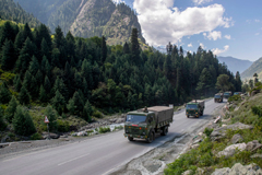 An Indian Army convoy near the Chinese border in September. A Chinese military buildup in the area led to bloodshed this year, and now China is pushing claims nearby on strategically valuable land claimed by Bhutan.Credit...Dar Yasin/Associated Press